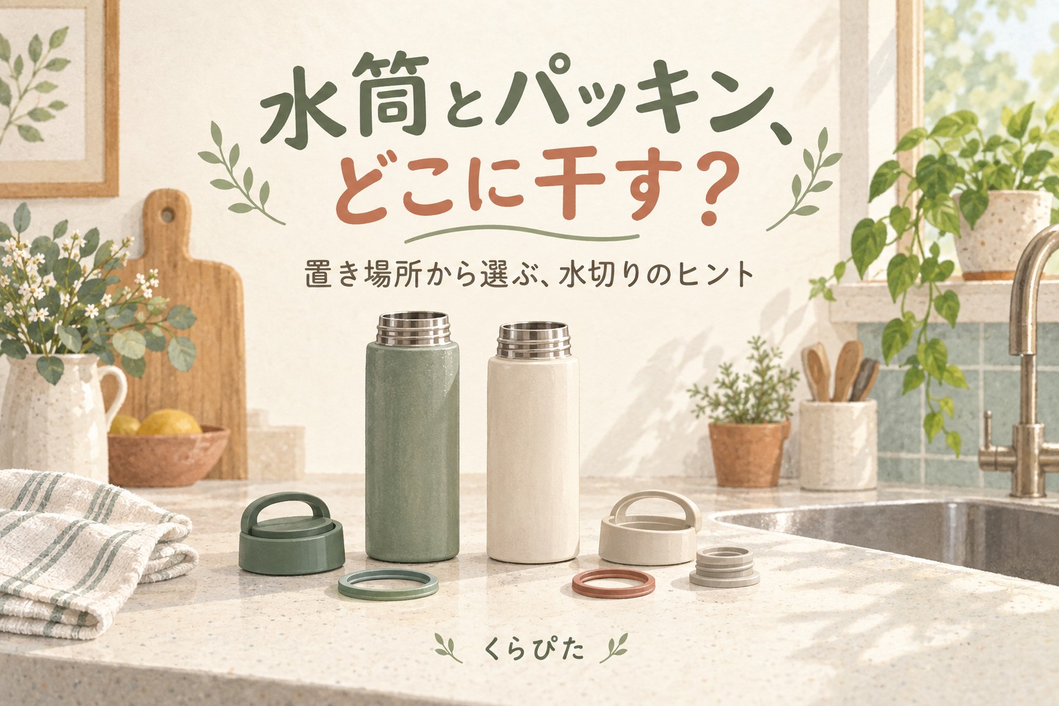 水筒を干す場所と方式の選び方を示すイラスト