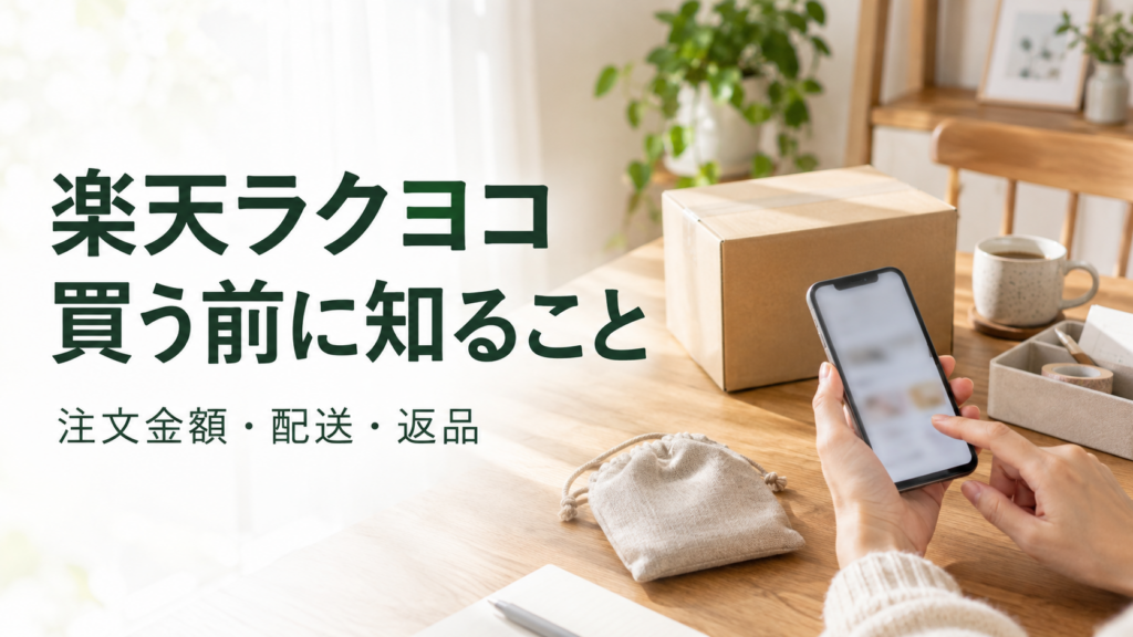 楽天ラクヨコで買う前に注文金額・配送・返品を確認する、買い物を検討する生活シーンのイメージ